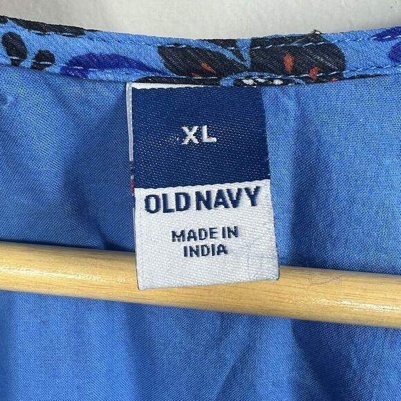 Old Navy Blue Chiffon Midi Tiered Ruffle Midi Dress Size XL Floral - Picture 10 of 16